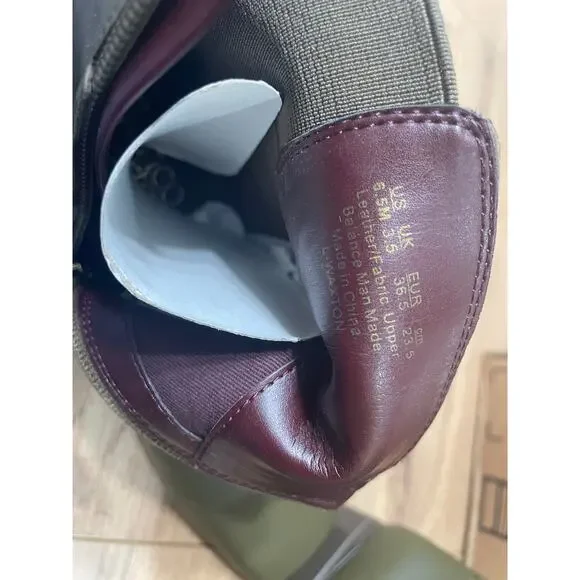 Franco Sarto Waxton Chelsea Boot Olive Green Leather Size 6.5 NIB Square Toe